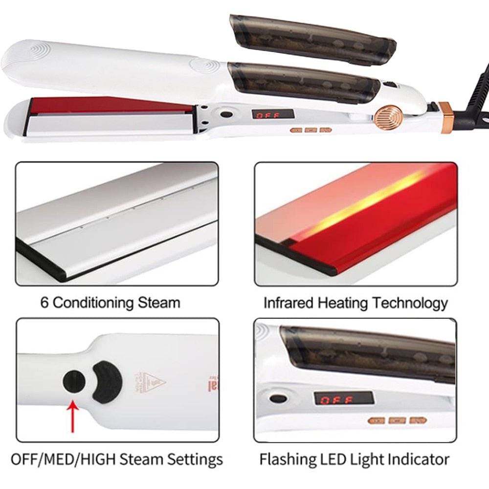 Professional Steam Hair Straightener with Infrared Flat Iron Ceramic Plates