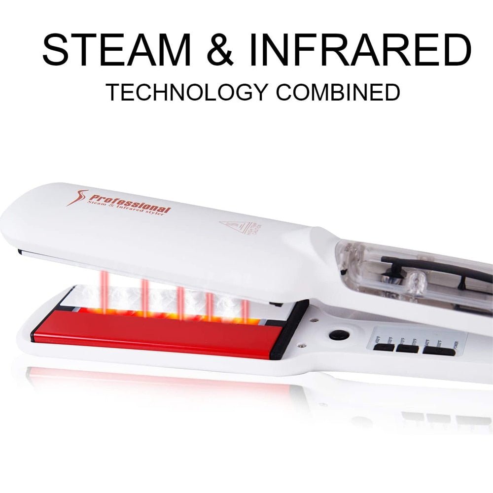 Professional Steam Hair Straightener with Infrared Flat Iron Ceramic Plates
